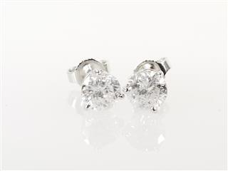 14K White Gold APX 1 1/2 CTTW Round Diamond Stud Earrings